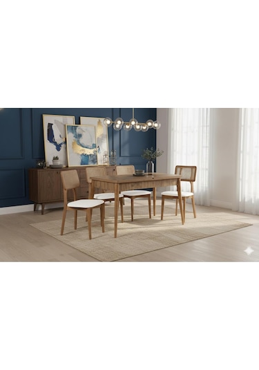 Marel 4 Kişilik Açılır Yemek Masası Takımı Modern Ve Şık Tasarım Naturel Beyaz