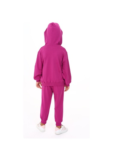 Toontoy Kız Çocuk Yarasa Kol Armalı Eşofman Takım Mürdüm