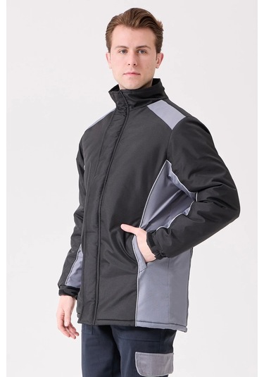 Kışlık Su Geçirmez İşçi Parkası Urtica Parka Rüzgar Sıcak Tutucu Astar Günlük İş Kullanımına Siyah-Gri