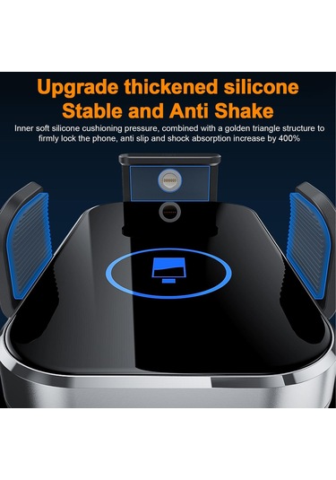 Araba Montajlı Telefon Tutucu Kablosuz Şarj Cihazı Hızlı Şarj Havalandırma Araç Şarj Tutucu Tek Dokunuş GÜMÜŞ