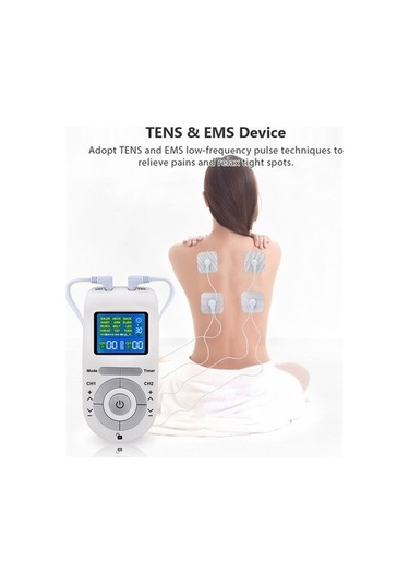 Tysm Taşınabilir 2 Kanallı Tens&ems Cihazı - Kas Masajı Beyaz - 12 Modlu 40 Güç Seviyesi Beyaz