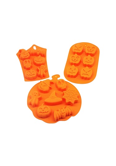 Xurunkeji Parça Silikon Cadılar Bayramı Hayalet Balkabağı Pişirme Kalıbı Seti Parti Hediyesi El Yapımı Sabun Kalıbı Kafatası Yarasa Hayalet Şeklinde Turuncu