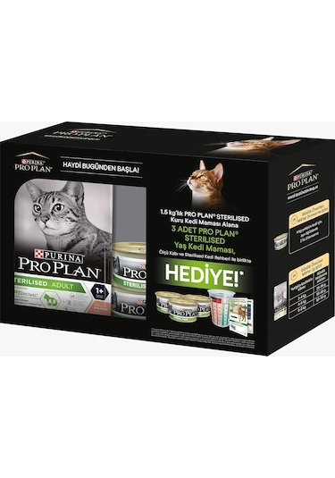 Pro Plan Sterilised Somonlu Kısırlaştırılmış Kedi Maması 1.5 Kg 3x85gr Konserve Hediyeli