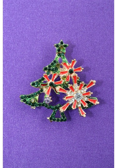 Zirkon Taşlı Cam Ağacı Broş. Yaka İğnesi Çam Ağacı Broş. Kadın Broş, Erkek Broş. Çam Ağacı Broş. Çok Renkli