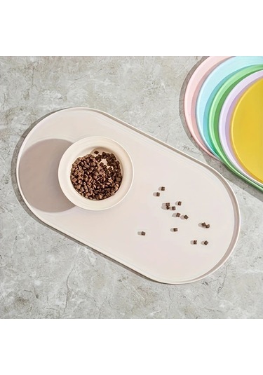 Elmpaly Pembe Kaymaz Hızlı Kurur Anti-takla Kenarlı Kedi Köpek Yemek Matı