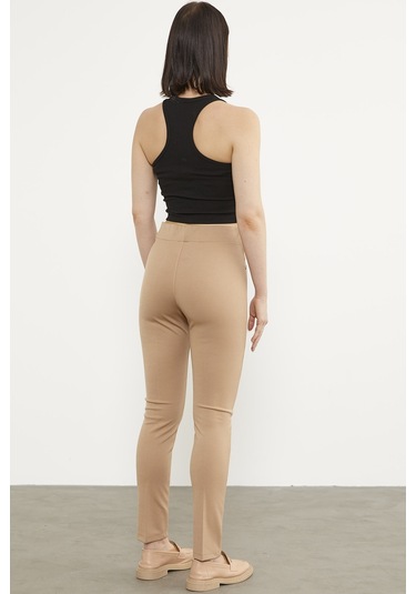 Önden Dikiş Detaylı Tayt - Bej 001
