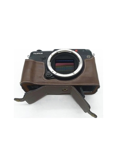 Pazly Fujifilm Gfx50r İçin Pu Deri Yarım Gövde Kılıf, Pil Açma Tasarımlı Kapak - Kahverengi