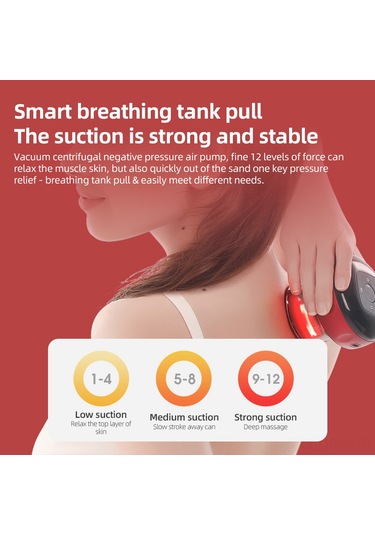 Qingmipy Akıllı Şarjlı Vakumlu Masaj Aleti - 12 Seviye Isı Ve Emiş Ayarlı, 1800mah Pil, Taşınabilir Tip-c Şarjlı Kırmızı