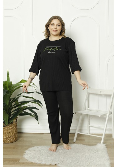 Fames Pijama Büyük Beden Mevsimlik Pijama Takimi Siyah