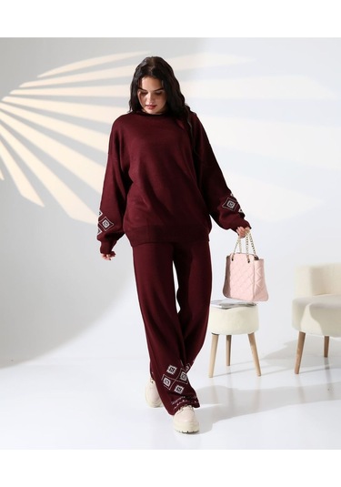 Marakeş Esintisi Alt-üst Triko Takım Bordo