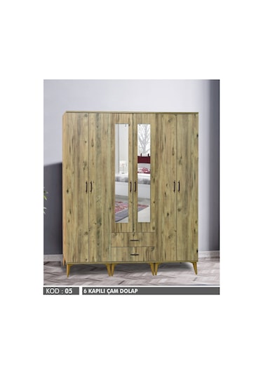 Maye 6 Kapılı Çam Aynalı Dolap