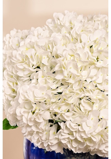 Beyaz Yapay Ortanca Çiçeği 5 Dallı Premium Canlı Islak Dokulu 42 Cm