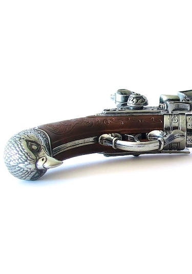 Denix Dekoratif Replika Revolving 3 Barrel Flintlock Pistol