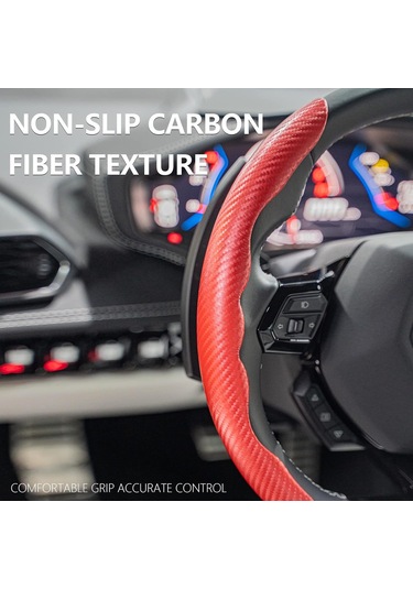 Yifomall Evrensel 15 İnç Karbon Fiber Direksiyon Kılıfı - Kaymayı Önleyen Ve Kolay Takılır Kırmızı Kırmızı