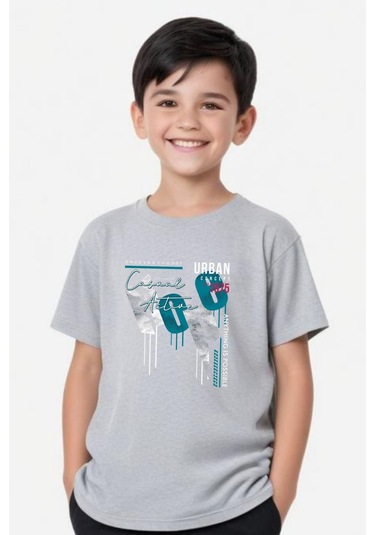 Hope Baskılı Erkek Çocuk Yuvarlak Yaka Kısa Kollu T-shirt Gri