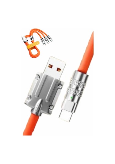 120w Silikon Metal Uçlu Led Işıklı 3 In1 Şarj Kablosu 1.2m