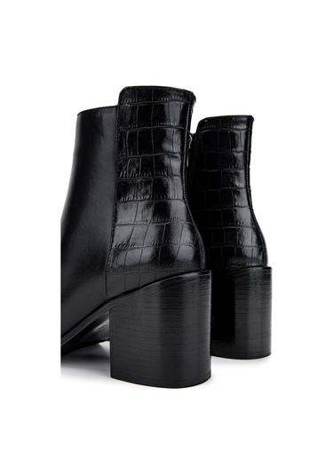 Tamer Tanca Kadın Hakiki Deri Siyah Topuklu Bot 33 551 Bn Bot Sk24-25 Syh Dr/kroko Siyah Deri