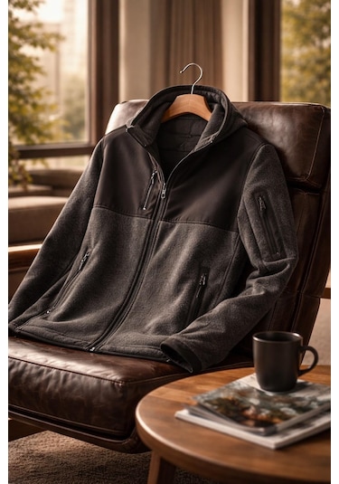 Vatan Tekstil Slim Fit Erkek Tam Fermuarlı Dik Yaka 4 Cepli Polar Softshell Garnili Gri