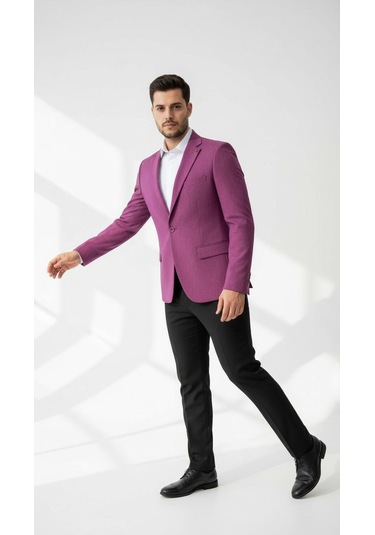 Plus Scorpion Mor Erkek Slim Fit Tek Düğmeli Blazer Ceket Astarli, Şık Ve Modern Kesim Mor