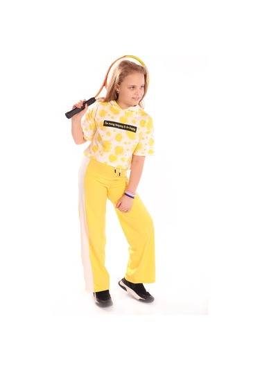 Toontoy Kız Çocuk Ön Yazı Baskılı Batikli Eşofman Takım Koyu Sarı