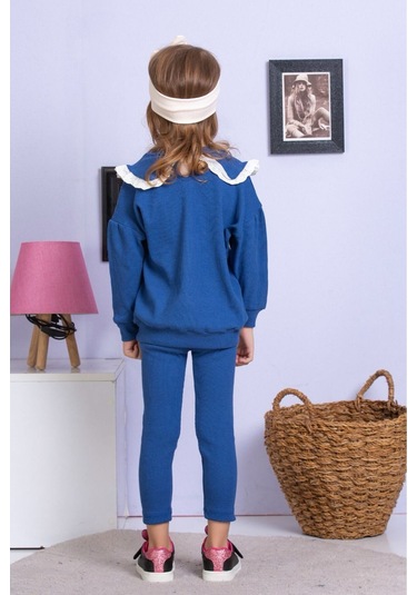 Fisto Yaka Detaylı Alt Üst Kaşkorse Kız Çocuk Takım Lacivert