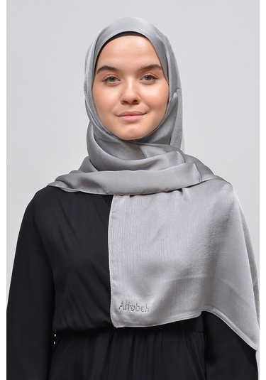 Altobeh Janjan Şık Parlak Saten Dokulu Kadın Tesettür Abiye Şifon Şal - Gri