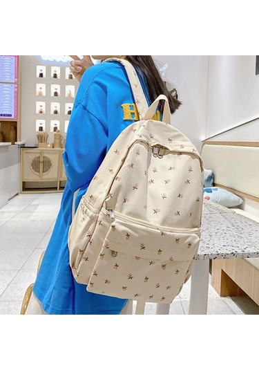 Yogodlns Moda Çiçek Sırt Çantası Kadınlar Için Su Geçirmez Naylon Sırt Çantası Genç Büyük Kapasiteli Öğrenci Okul Çantası Seyahat Kızlar Beyaz