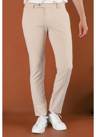 P 1123 Slim Fit Bej Spor Pantolon Bej