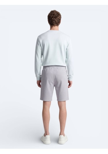 Kip Gri Düz Örme Jogging Fit Spor Bermuda