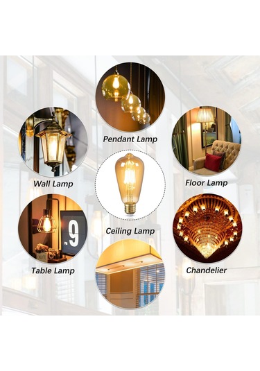 E27 Vintage Ampul, Dekoratif Led Edison Ampul, Sıcak Beyaz Kehribar Cam 2700k, Kısılamaz, Kafe İçin E27 Led Ampul Diğer