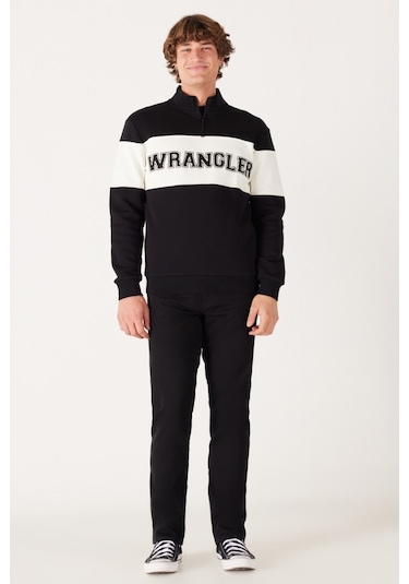 Wrangler Regular Fit Normal Kesim Pamuk İçi Polarlı Dik Yaka Siyah Sweatshirt - W232526 001