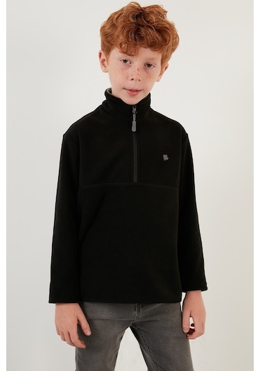 Lela Yumuşak Dokulu Fermuarlı Dik Yaka Şardonlu Kışlık Unisex Çocuk Polar 5905002 Siyah