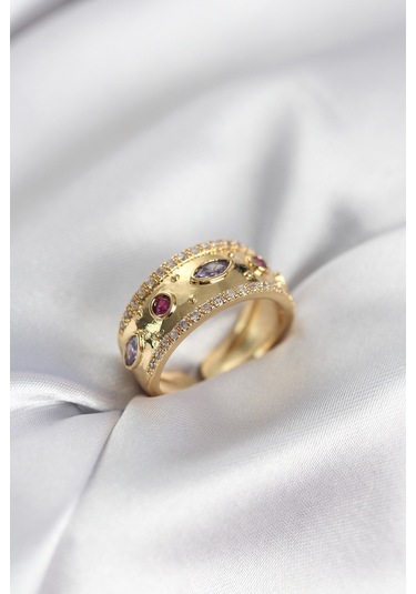 Gold Renk Zirkon Taşlı Vintage Kadın Yüzük Diğer