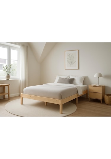 Doğal Masif Ahşap Butik Karyola Naturel Başlıksız 140x200 Doğal Masif Ahşap Butik Karyola Naturel Başlıksız 140x200