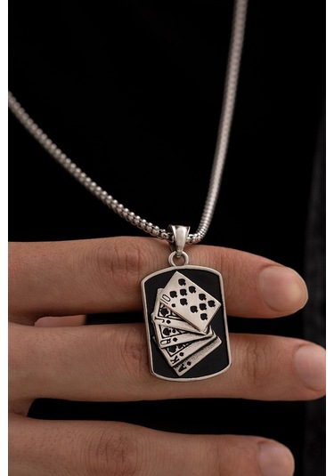 Poker Royal Flush Maça Figürlü Paslanmaz Çelik - Sevgiliye - Eşe - Babaya - Arkadaşa Hediye Kolye