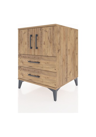 Kronos Komodin 2 Raflı Tek Çekmeceli 2 Kapaklı 60x59x80 Çam-çam Atlas Çam