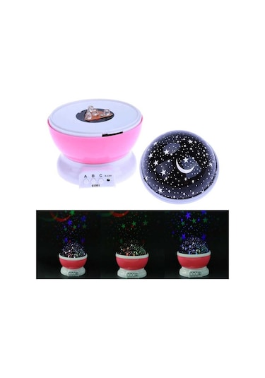Masa Gece Lambası Yıldız Projektörlü Çocuk Odası Usb Kablolu Pembe