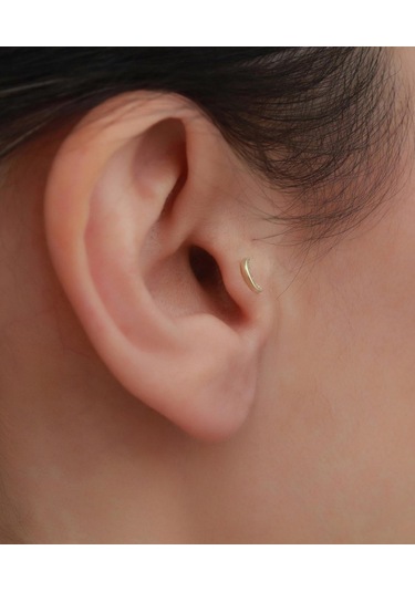 14 Ayar Altın Taşlı Hilal Tragus Piercing Sarı Altın