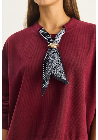 Shade Kadın Fular Detaylı Pamuklu Ottoman Sweatshirt 6931 60283689 - Bordo