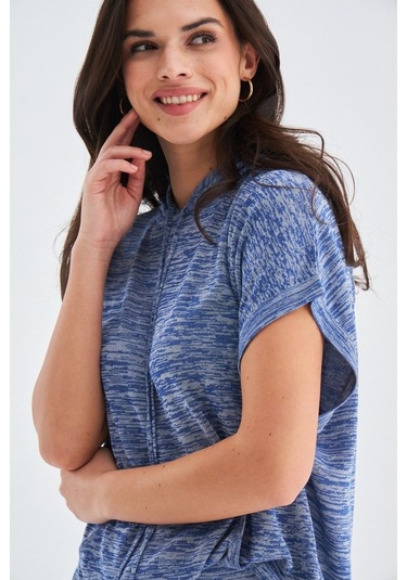 Peraluna Kaıra Blouse & Shorts Kapüşonlu Yazlık Kadın Triko Şort İndigo