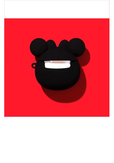 Apple Airpods Pro 3. Nesil 2025 Uyumlu Figürlü Silikon Kılıf Anahtarlıklı Kılıf Siyah - Kırmızı