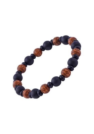 Siyah Oniks Taşlı ve Kilim Desenli Ağaç Bileklik