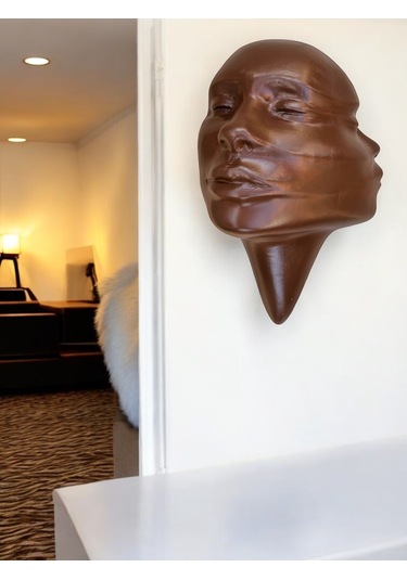 Soyut 3d Yüz Heykeli Modern Duvar Sanatı El Yapımı Dekoratif Mask 48x32 Cm Çağdaş Heykel Duvar