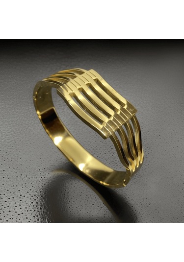 İtalyan Gold Renk 316l Antialerjik Kaburga Model Takı Aksesuar Çelik Kadın Kelepçe Bileklik - 1239 Gold