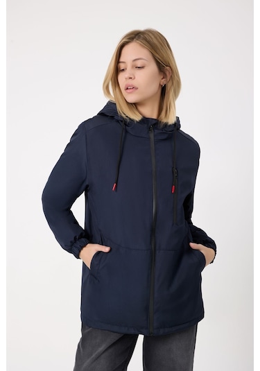 Freemen Kadın Lacivert Kürklü Su Ve Rüzgar Geçirmez Kapüşonlu Kışlık Mont Lacivert