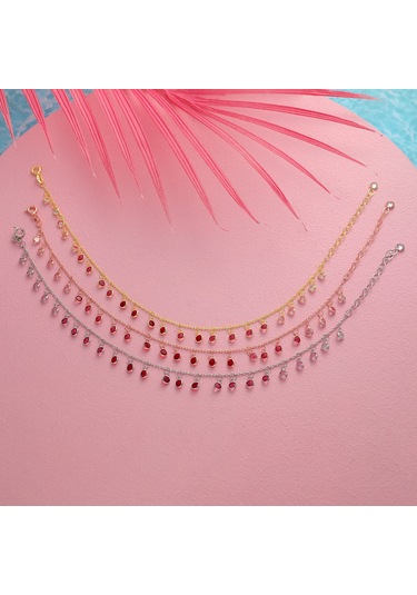 Queen Silver Jewelry 925 Ayar Gümüş Sallantılı Kırmızı Renk Geçişli Altın Halhal