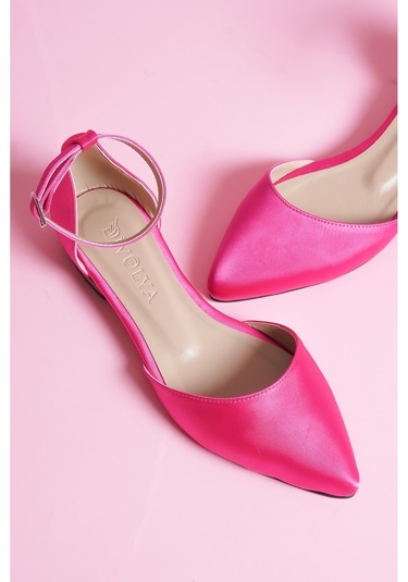 Misty Fuşya Saten 2 Cm Topuklu Bilekten Bantlı Sivri Burun Günlük Babet Fuşya