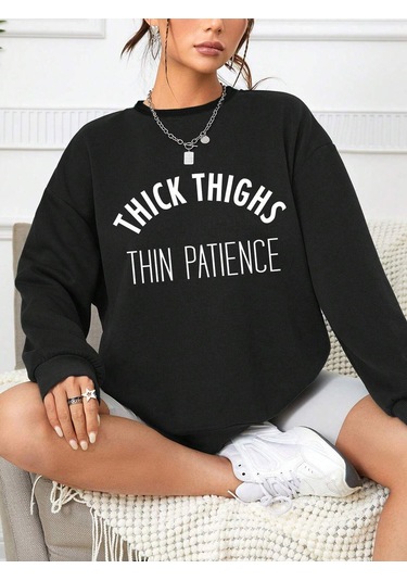 Coke Serisi Letter Graphic Drop Shoulder Sweatshirt-trzksw1975 Siyah