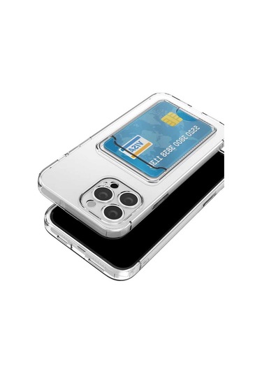 İphone Uyumlu 12 Pro Max Uyumlu Kartlıklı Şeffaf Hptk Setra Clear Silikon Kılıf-renksiz Renksiz