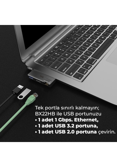 Bix BX22HB 5Gbps USB to USB 3.2 / USB 2.0 RJ45 Gigabit Ethernet Dönüştürücü Adaptör
